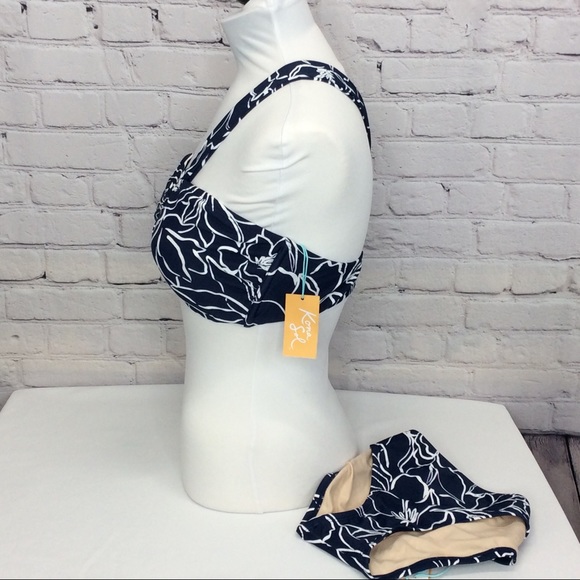 Kona Sol 2 Piece Swimsuit Floral Swirl Navy/White - Picture 9 of 12